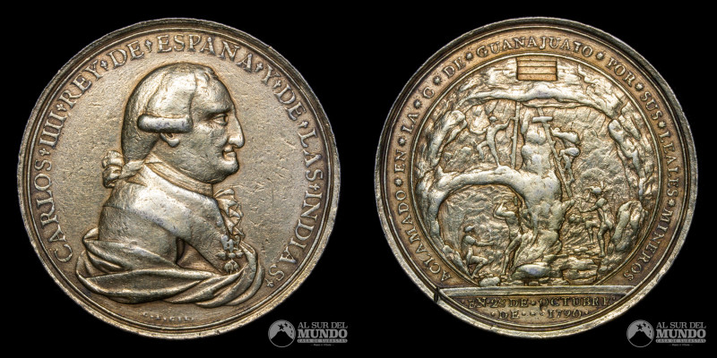 Mexico. Medalla: Proclama de Carlos IV por los mineros de Guanajuato. 28 de octu...
