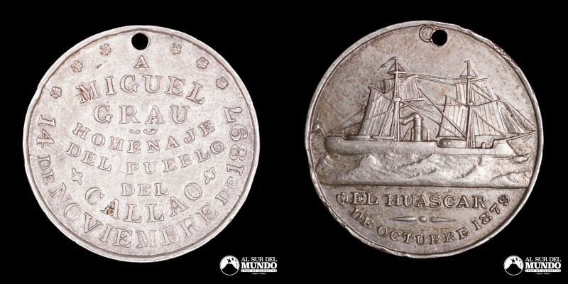 Peru. Medalla: Homenaje de El Callao a Miguel Grau. 14 de Noviembre de 1897. Pla...
