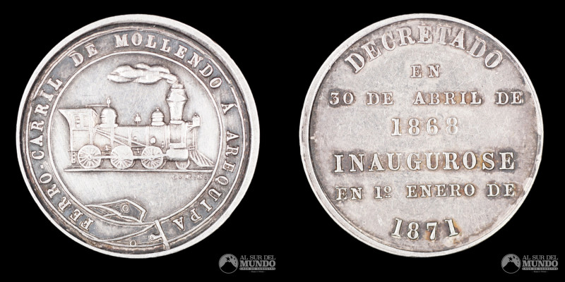Peru. Medalla: Inauguracion del ferrocarril de Mollendo a Arequipa. 1871. Anvers...