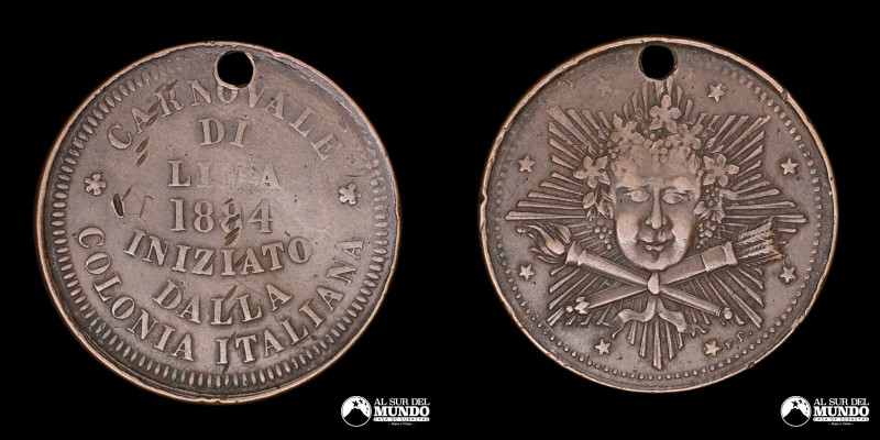 Peru. Medalla: Inauguracion del Carnaval de Lima por la Colonia Italiana. 1884. ...