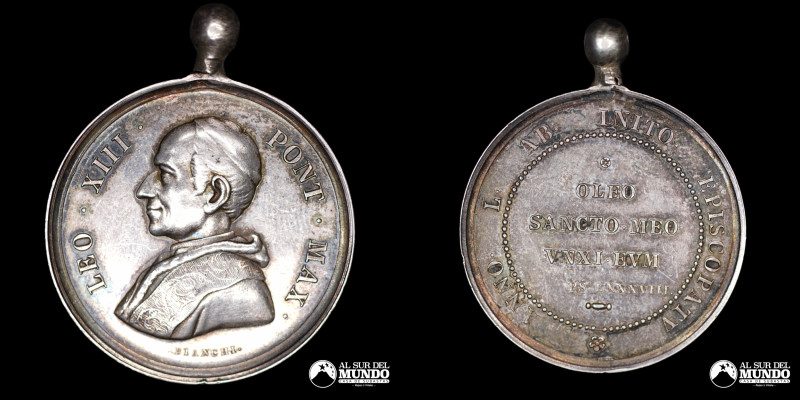 Santa Sede. Medalla: 50 años de episcopado de Leon XIII. 1888. Plata; 11,2 g. XF...