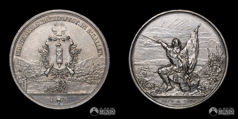 Suiza, ceca de Bern. Medalla conmemorativa: Festival de tiro de San Galo. Anvers...