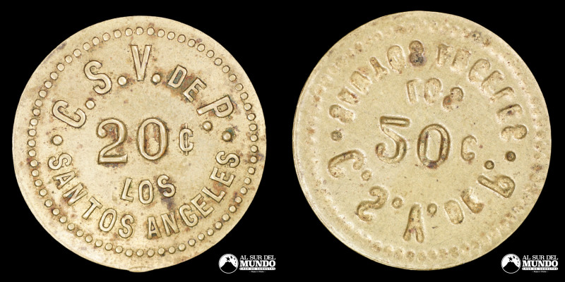 Chile. Ficha: 20 Centavos. C. San Vicente de Paul, Los Santos Angeles. S/F. Bron...