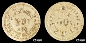Chile. Ficha: 20 Centavos. C. San Vicente de Paul, Los Santos Angeles. S/F.
