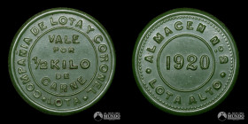Chile. Ficha: ½ Kilo de Carne; Compañia de Lota y Coronel. 1920.