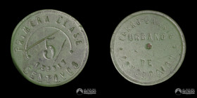 Chile. Ficha: 5 Centavos (Primera Clase). Ferrocarril Urbano de Concepcion. S/F.