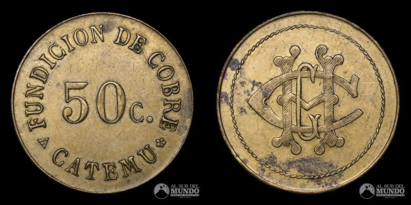 Chile, Catemu. Ficha minera: 50 Centavos; Fundicion de Cobre. S/F. Bronce; 7,6 g...