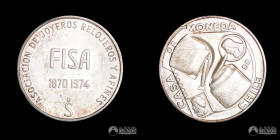 Chile, Santiago. Pareja de fichas de prueba: FISA, Casa de Moneda. 1974. Incluyen su exhibidor original.