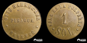 Peru, Pisagua (Tarapaca). Ficha: 1 Sol. Oficina Bearnes. 1870.