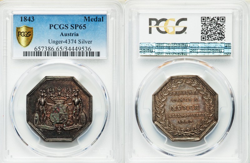 Ferdinand I silver Specimen Medal 1843 SP65 PCGS, Unlisted in Wurzbach; Unger 43...