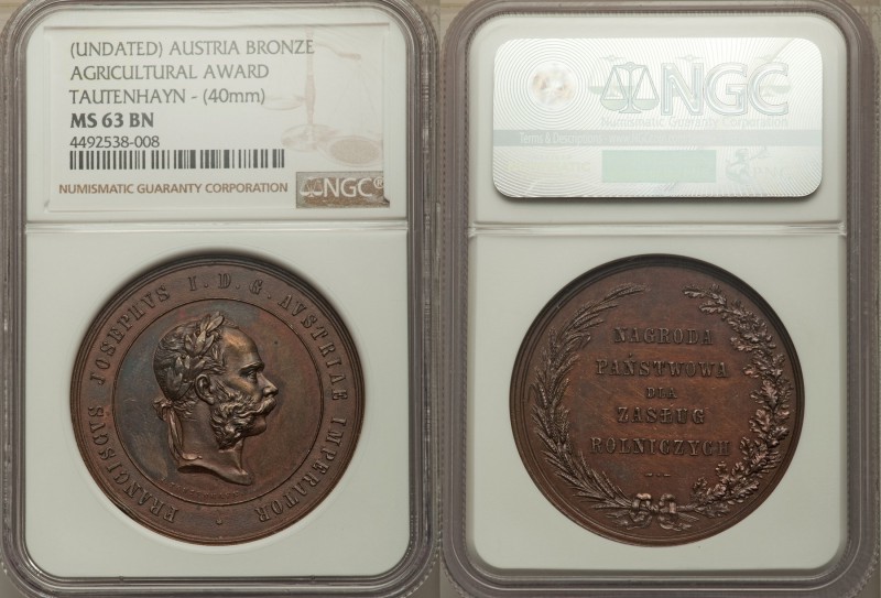 Franz Joseph I bronze "Agricultural Award" Medal ND (c. 1870) MS63 Brown NGC, 40...