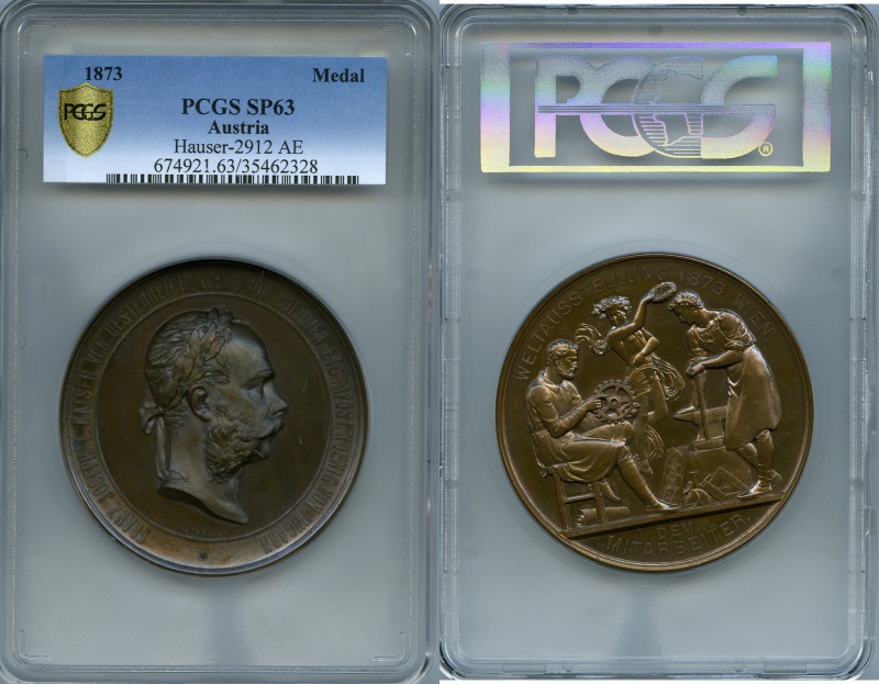Franz Joseph I copper Specimen "World's Fair in Vienna" Medal 1873 SP63 PCGS, Ha...