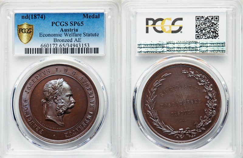 Franz Joseph I bronzed copper Specimen "Economic Welfare Statute" Medal ND (1874...