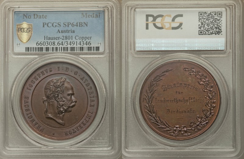 Franz Joseph I copper Specimen "Agricultural Prize" Medal ND (1874) SP64 Brown P...