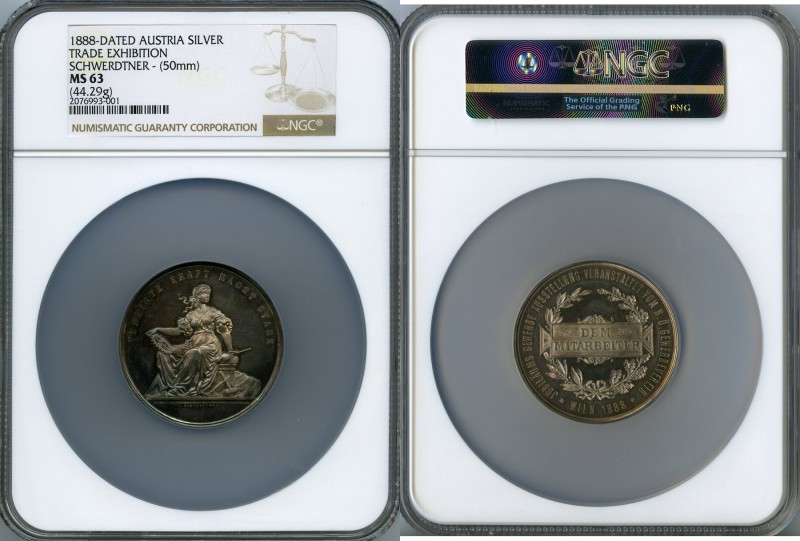Vienna. Franz Joseph I silver "Trade Exhibition" Medal 1888 MS63 NGC, 44.29gm. B...