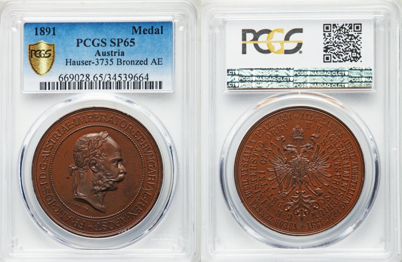 Franz Joseph I bronzed copper Specimen "National Exhibition Prize" Medal 1891 SP...