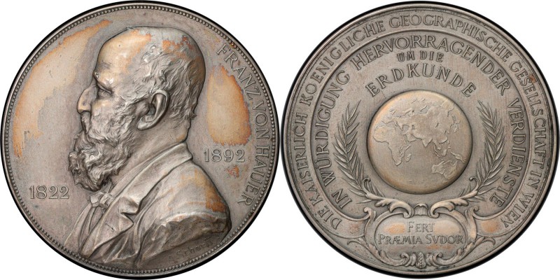 Franz von Hauer silver Matte Specimen "70th Birthday" Medal 1892 SP65 PCGS, Loeh...