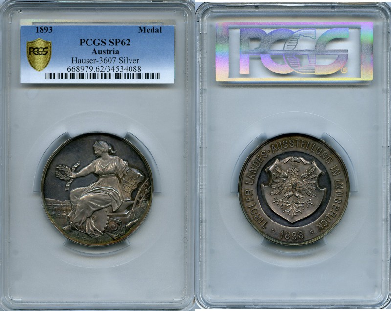 Franz Joseph I silver "Tyrolean National Exhibition" Medal 1893 SP62 PCGS, Hause...