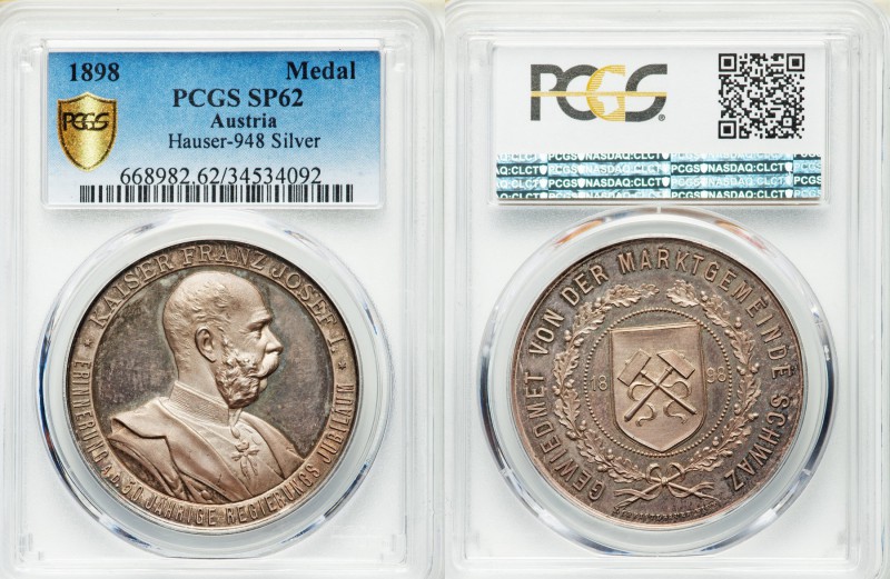 Franz Joseph I silver Specimen "50th Anniversary of Reign" Medal 1898 SP62 PCGS,...