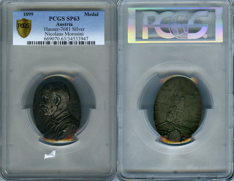 Nicolaus Morosini silver Specimen Medal 1899 SP63 PCGS, Hauser-7681. 51x41mm. 38...