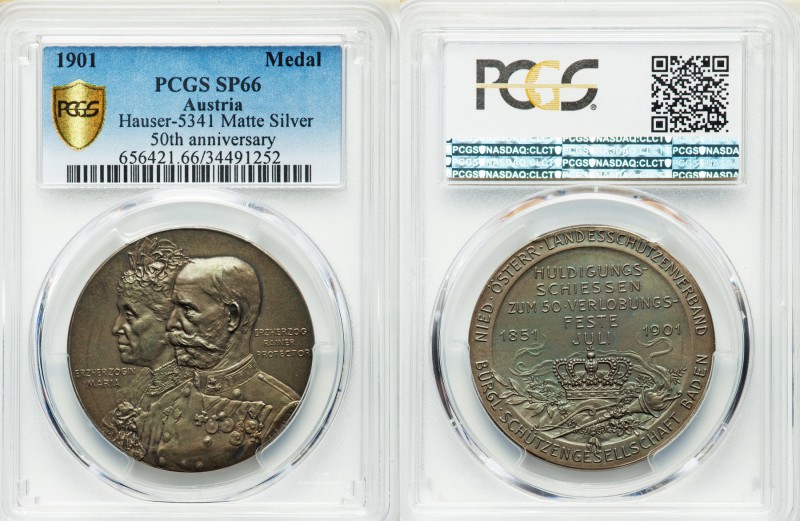 Franz Joseph I silver Matte Specimen "50th Anniversary" Medal 1901 SP66 PCGS, Ha...