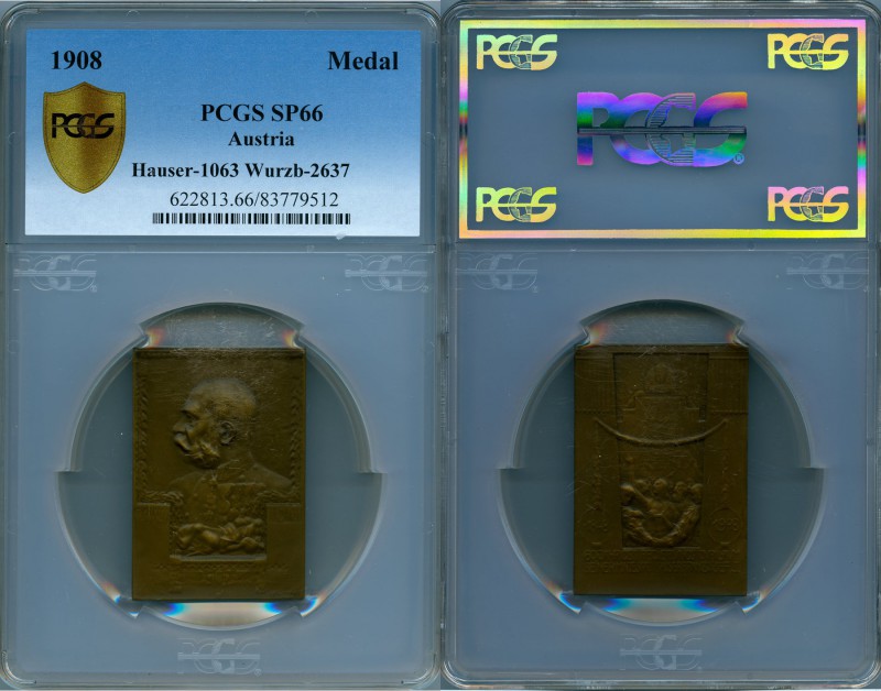 Franz Joseph I bronze Specimen "60th Anniversary of Reign" Medal 1908 SP66 PCGS,...
