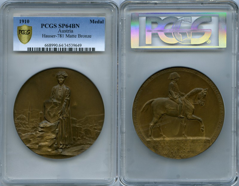 Franz Joseph I bronze Matte Specimen Medal 1910 SP64 Brown PCGS, Hauser 781. 75m...