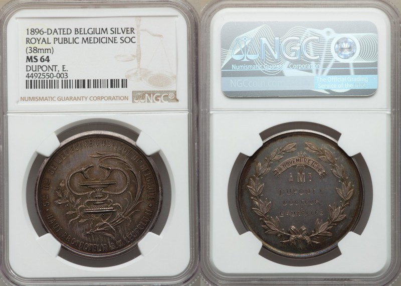 Leopold II silver "Medical Award" Medal 1896 MS64 NGC, 38mm. Edge: Plain. STE RL...
