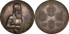 Pedro Álvares Cabral silver Specimen "400th Anniversary of the Portuguese Discovery of Brazil" Medal 1900 SP63 PCGS, VC-233. 58mm. Engraved by Hans Fr...