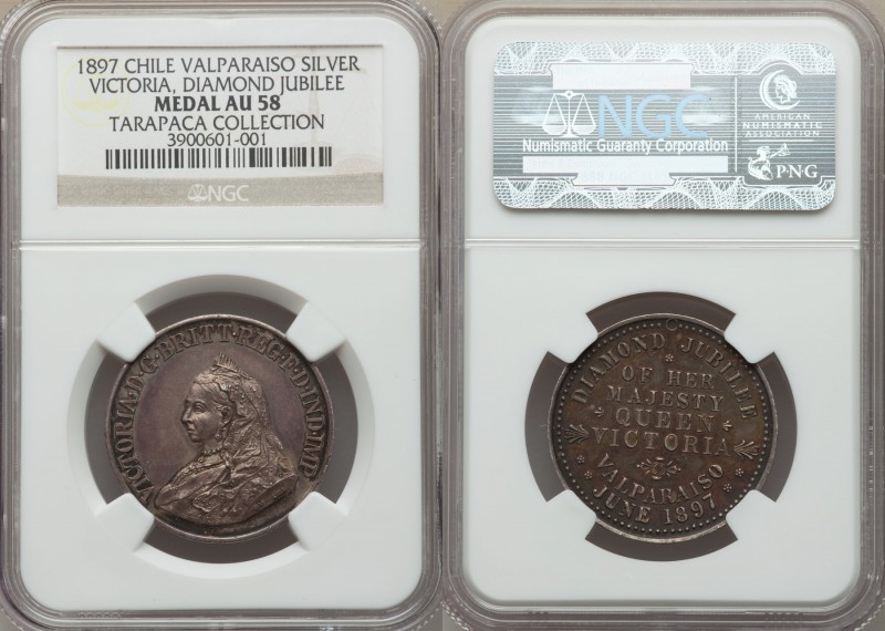 Victoria silver "Diamond Jubilee" Medal AU58 NGC, Lima mint. 29mm. Valparaiso, C...