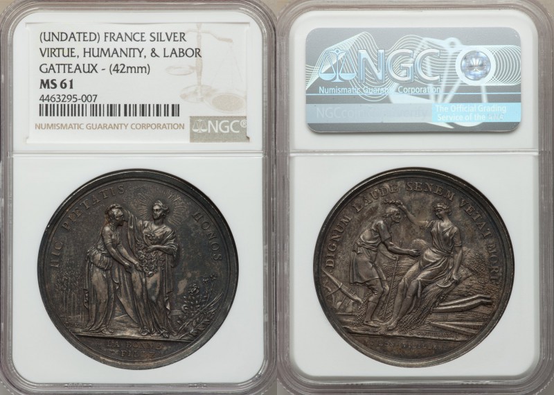 Louis XVI silver "Virtue, Humanity, and Labor" Medal ND (c. 1775) MS61 NGC, Nocq...