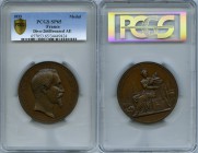 Napoleon III bronzed copper Specimen "Queen Victoria Visit" Medal 1855 SP65 PCGS, Divo-266, d'Essling-1731. 61mm. By A. Barre. Head right / Allegory o...
