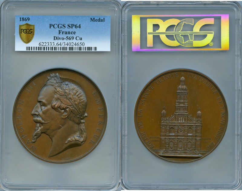 Napoleon III copper Specimen "Inauguration of St. Trinité" Medal 1869 SP64 PCGS,...