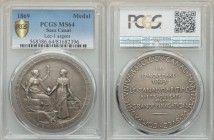 "Opening of the Suez Canal" silver Medal 1869 MS64 PCGS, Divo 606, Lec-1. 42mm. 40.91gm. By O. Roty. L'EPARGNE. FRANCAISE. PREPARE. LA. PAIX. DV. MOND...