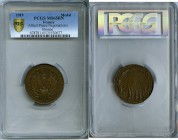 "Allied Victory in WWI" bronze Medal 1919 MS65 Brown PCGS, 45mm. 42.13gm. Edge: BRONZI. Flags of the victorious countries, Statue of Liberty behind / ...