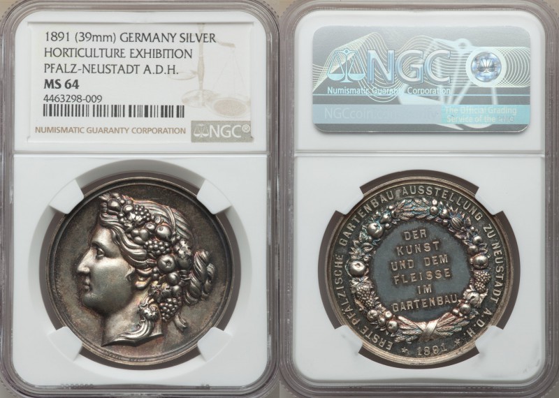 Pfalz-Neustadt silver "Horticulture Exhibition" Medal 1891 MS64 NGC, 39mm. 18.64...