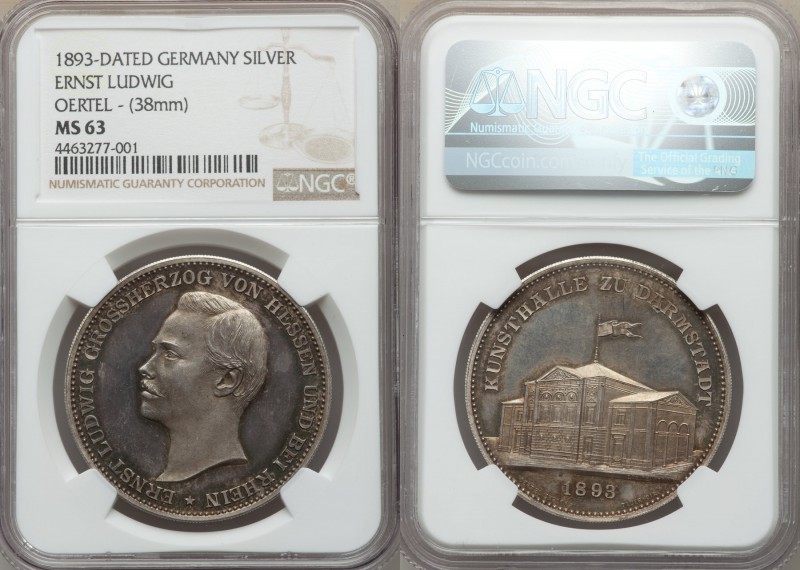 Ernst Ludwig silver Medal 1893 MS63 NGC, 38mm. 19.93gm. Workshop Oertel. Head le...