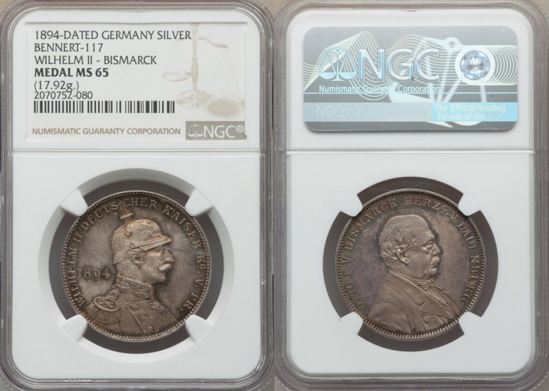 Wilhelm II silver Medal 1894 MS65 NGC, Bennert-117. 32mm. 17.92gm. Edge: Plain. ...