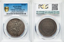 Nürnberg silver Matte Specimen "Turn of the Century" Medal 1900 SP64 PCGS,  Erlanger-533. Young genius of the new year with hourglass pushes down old ...