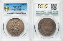 Nürnberg silver Matte Specimen "Turn of the Century" Medal 1900 SP64 PCGS, Erlanger-533. Young genius of the new year with hourglass pushes down old g...