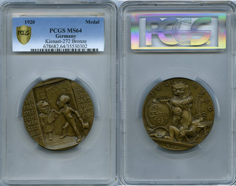 "The French Envoy in Bavaria" bronze Medal 1920 MS64 PCGS, Kienast-272. 58mm. By...