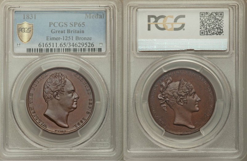 William IV bronze Specimen "Coronation" Medal 1831 SP65 PCGS, Eimer-1251, BHM-14...