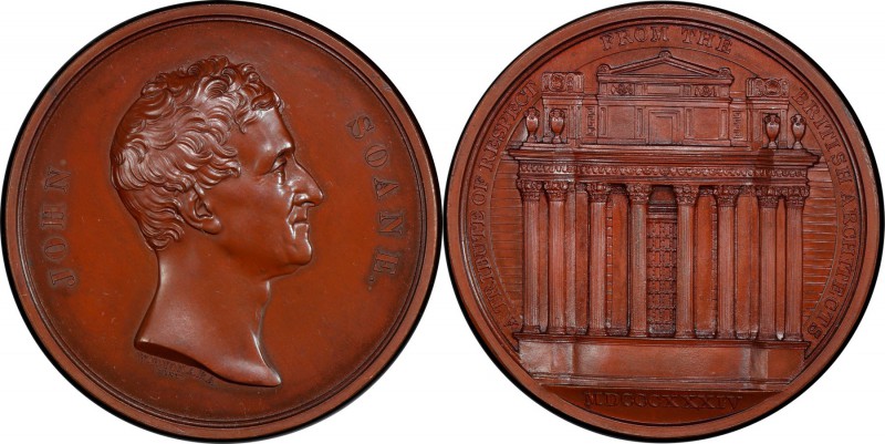 Sir John Sloane bronzed copper Specimen Medal 1834 SP65 PCGS, Eimer 1278. 57.5mm...