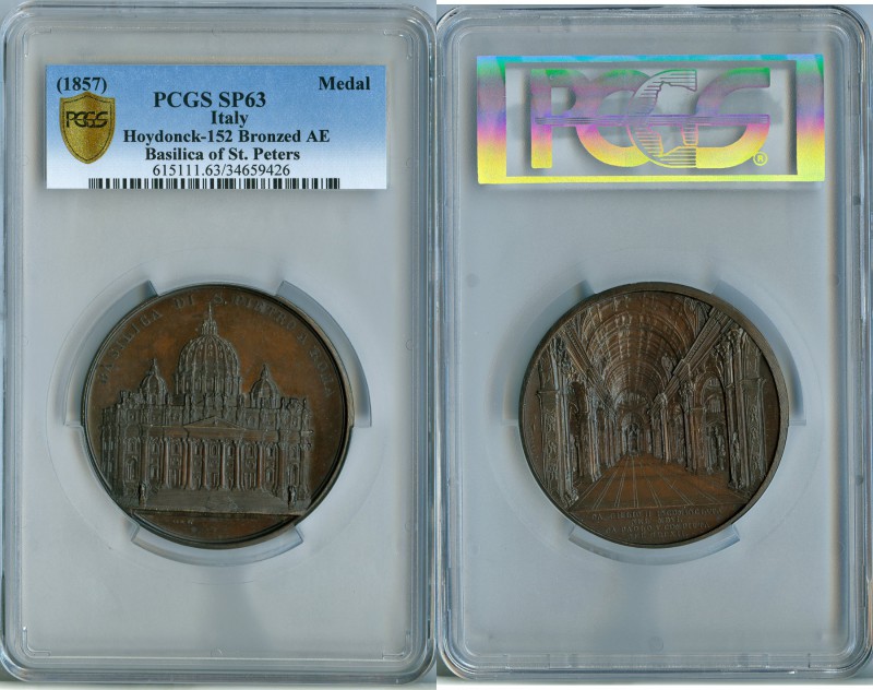 "Saint Peters Basilica" bronzed copper Specimen Medal ND (1857) SP63 PCGS, Hoydo...