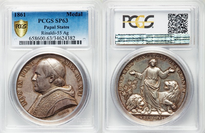 Papal States. Pius IX silver Specimen Medal Anno XVI (1861) SP63 PCGS, Rinaldi-5...