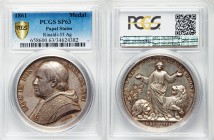 Papal States. Pius IX silver Specimen Medal Anno XVI (1861) SP63 PCGS, Rinaldi-55. 43.60mm. 34.60gm. By K. F. Voigt. Bust left / Daniel between two li...