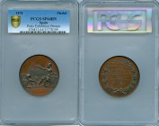 "Paris Exposition Universelle" bronze Specimen Medal 1878 SP64 Brown PCGS, 51mm. 51gm. Britannia seated with lion before exposition building and vario...
