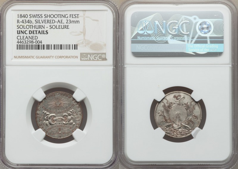 Solothurn. Canton silver "Shooting" Medal 1840 UNC Details (Cleaned) NGC, R-3434...