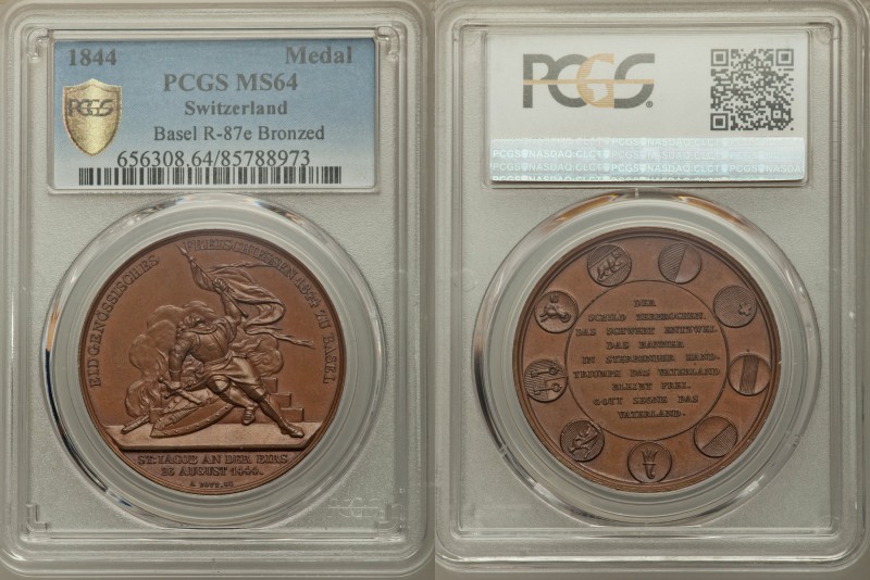 Basel. Canton bronzed "Shooting" Medal 1844 MS64 PCGS, R-87e. 37mm. 26gm. Fallen...