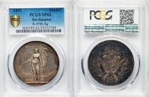 Geneva. Canton silver Specimen "Shooting" Medal 1851 SP62 PCGS, R-572b. 38mm. 24.16gm. Coat of Arms of Geneva with a radiant sun above over two crosse...